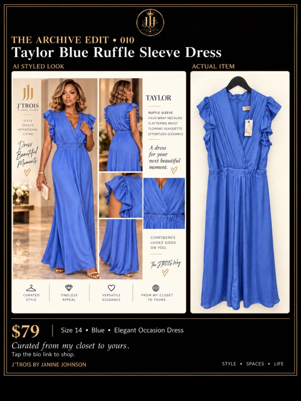 Taylor Royal Blue Ruffle-Sleeve Maxi Dress